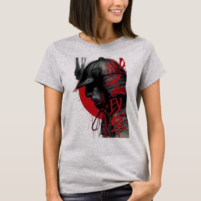 Camiseta Edgy Samurai Warrior Red Sun Japanese Ink Women's (Frente)
