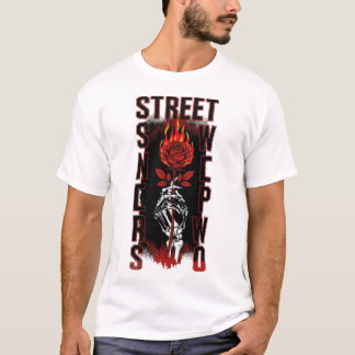 Camiseta Edgy Skeleton Hand Holding Burning Rose Streetwear