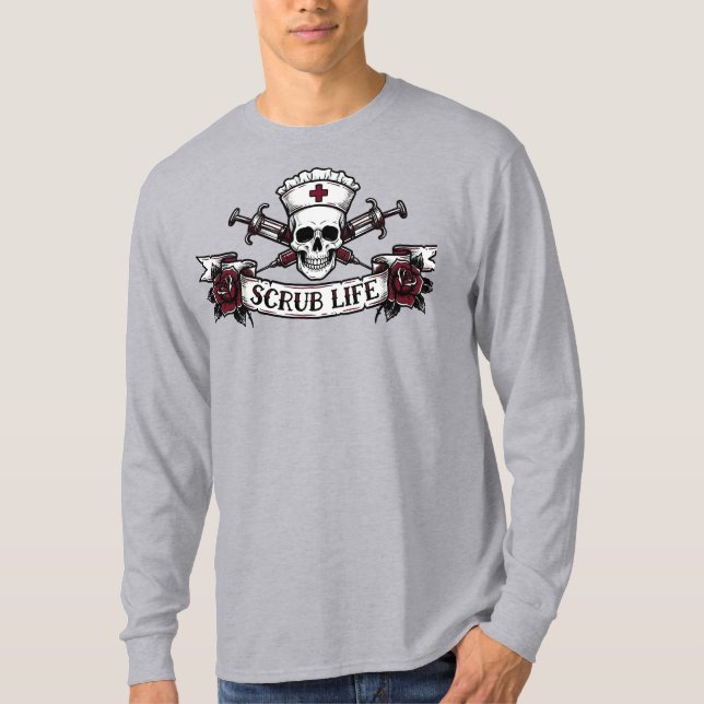 Camiseta Edgy Tattoo Skull Nurse Scrub Life Iphone Case (Frente)