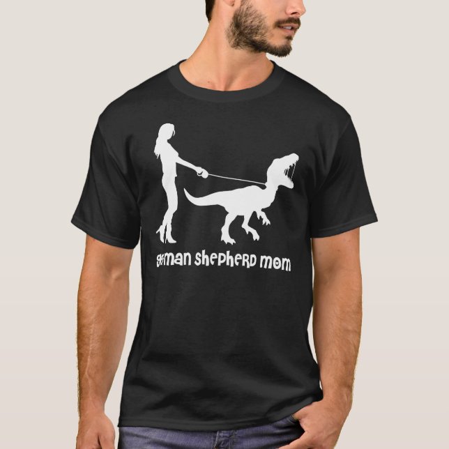 Camiseta Edição do Velociraptor da Mãe do german shepherd (Frente)