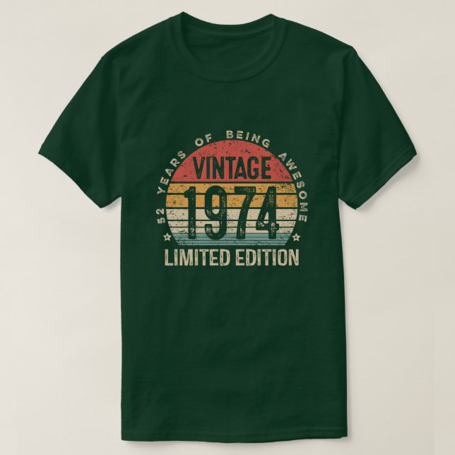 Camiseta Edição Limitada de 52 Anos 1974 Retro Aniversário  (Frente do Design)