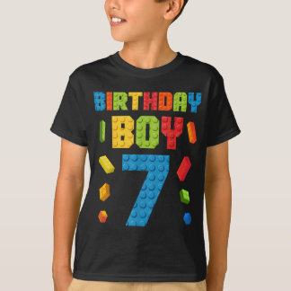 Camiseta Edifício Bricks 7 Birthday Boy 7 sete anos