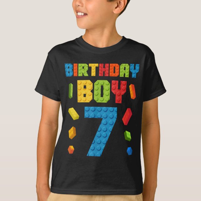 Camiseta Edifício Bricks 7 Birthday Boy 7 sete anos (Frente)