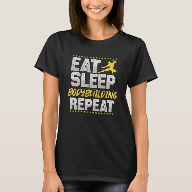 Camiseta Edifício Comer Sono Repetir Pesos Hobby Bodybu (Frente)