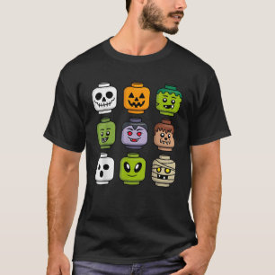 Camiseta Edifício de Halloween Tijolo Cabeça Abóbora Fantas