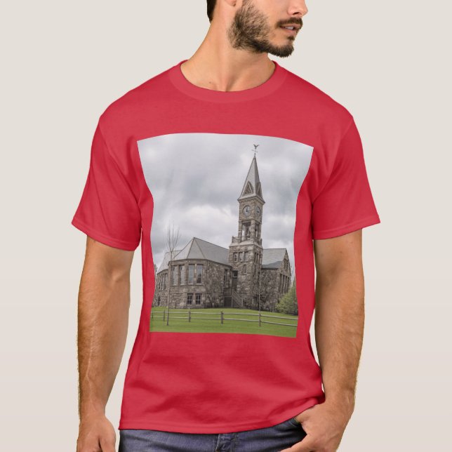 Camiseta Edifício Escolar Histórico de Relógio de Pedra men (Frente)