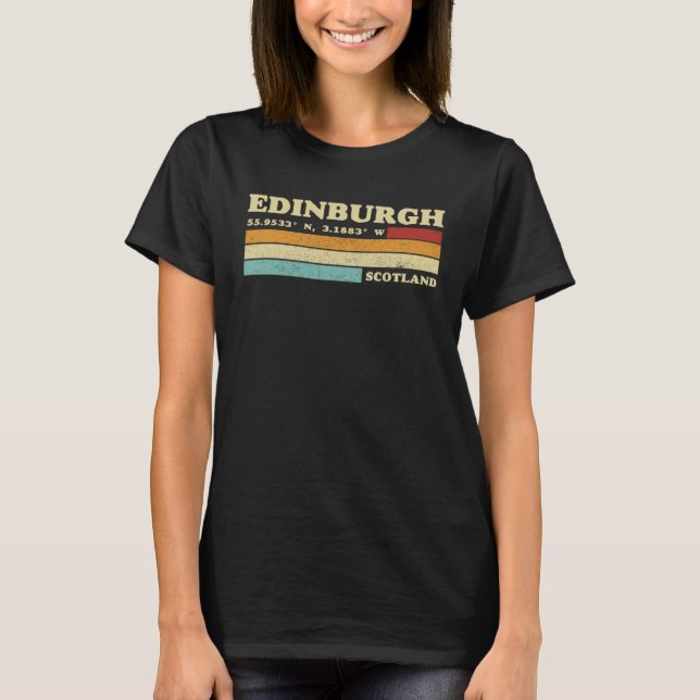 Camiseta Edinburgh Scotland City Retro Longitude Latitude (Frente)