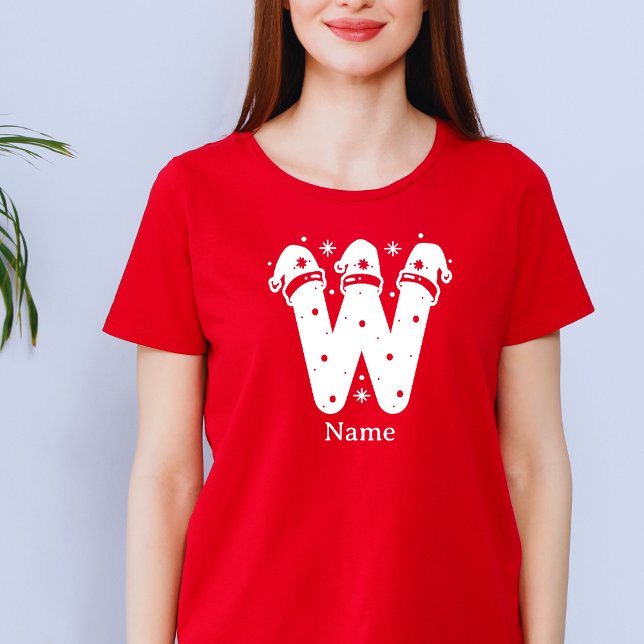 Camiseta Editable Color Christmas Monogram Custom Name (Criador carregado)