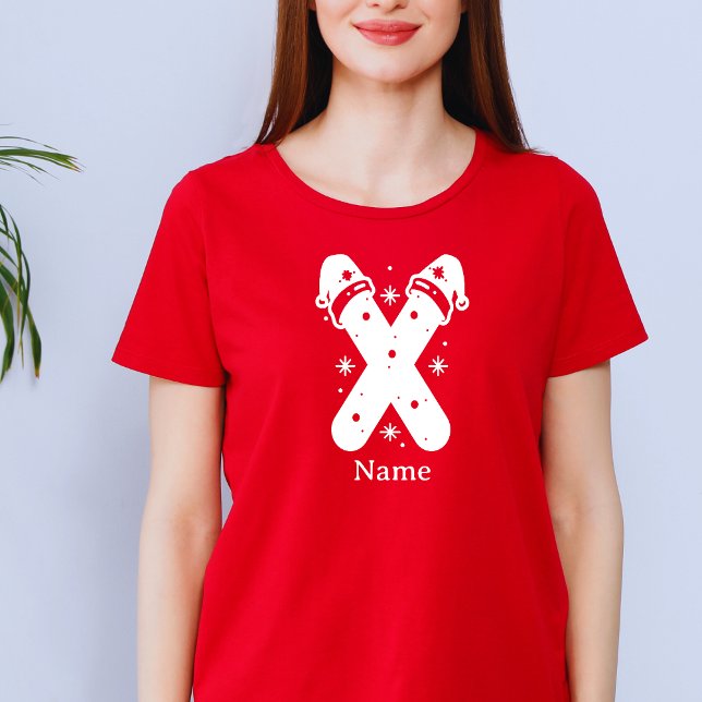 Camiseta Editable Color Christmas Monogram Custom Name (Criador carregado)