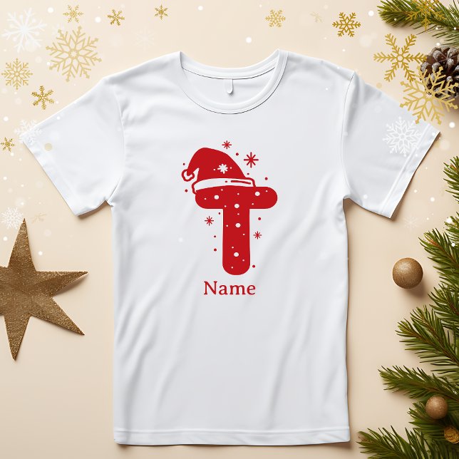 Camiseta Editable Color Christmas Monogram Custom Name (Criador carregado)