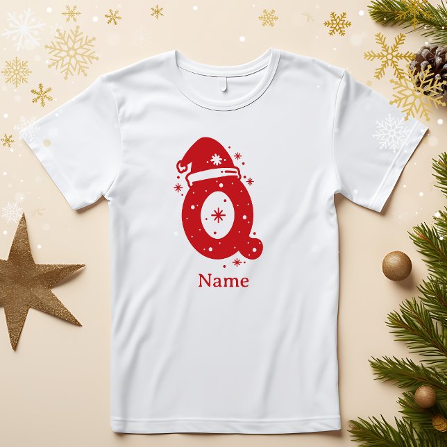 Camiseta Editable Color Christmas Monogram Custom Name (Criador carregado)