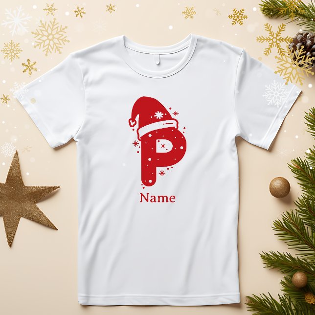 Camiseta Editable Color Christmas Monogram Custom Name (Criador carregado)