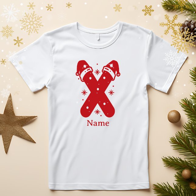 Camiseta Editable Color Christmas Monogram Custom Name (Criador carregado)