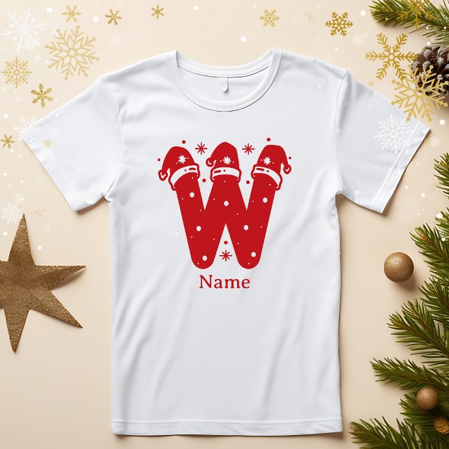 Camiseta Editable Color Christmas Monogram Custom Name (Criador carregado)