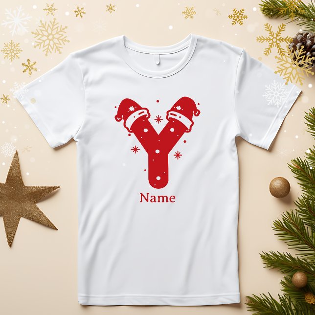 Camiseta Editable Color Christmas Monogram Custom Name (Criador carregado)