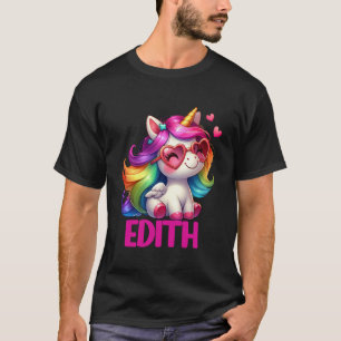 Camiseta Edith Nome Personalizado Unicórnio Colorido Mulher