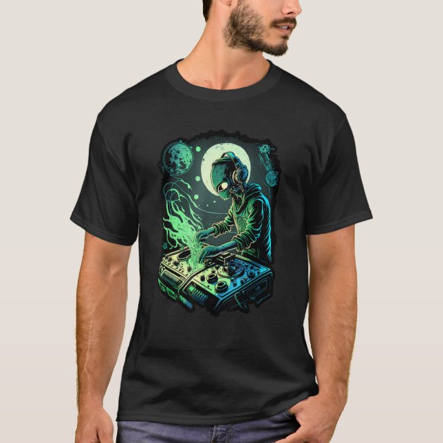 Camiseta EDM Alien Rave Astronaut Alien DJ Alien DJing in S (Frente)