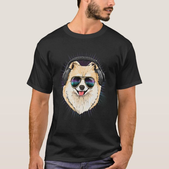 Camiseta EDM House Music DJ Pomeranian Dog Music Art (Frente)