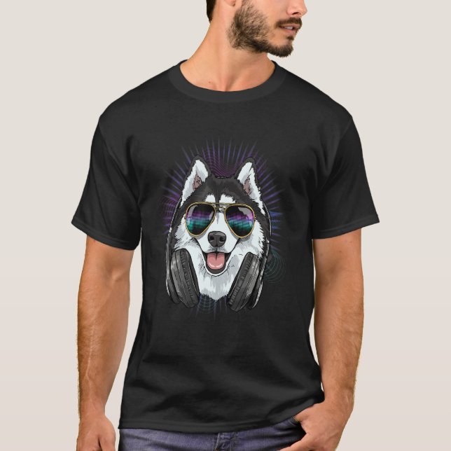 Camiseta EDM House Music DJ Siberian Husky Music  Music Art (Frente)