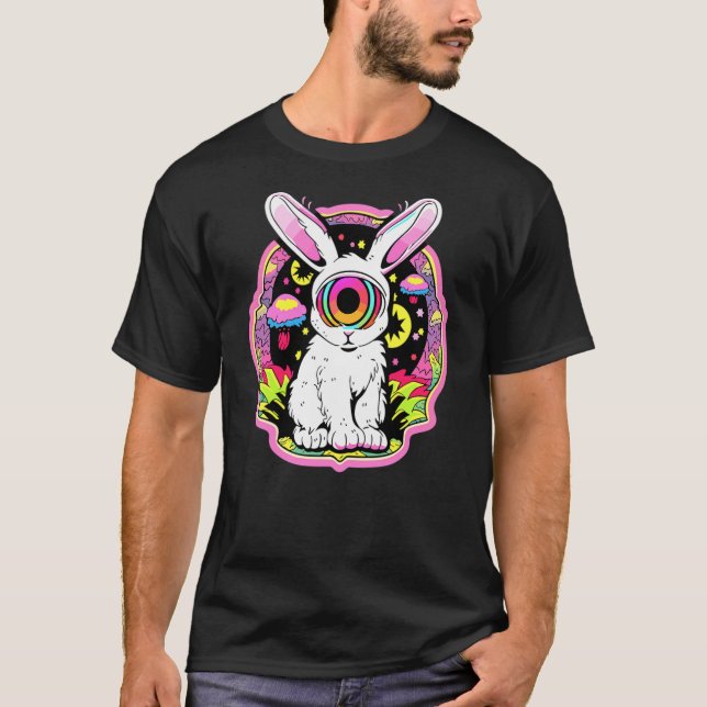 Camiseta EDM Rave Psychedelic Rabbit Mushroom Art Trippy Pa (Frente)