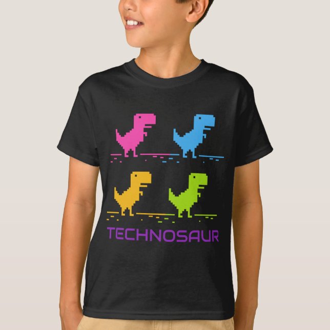 Camiseta EDM Retro Techno Dinossaur Dance Rave Música (Frente)