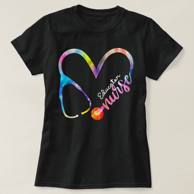 Camiseta Educador Enfermeiro Watercol Love Heart Stethoscop (Frente do Design)