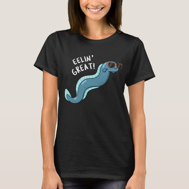 Camiseta Eelin Excelente Engraçado Slippery Eel Pun Dark BG (Frente)