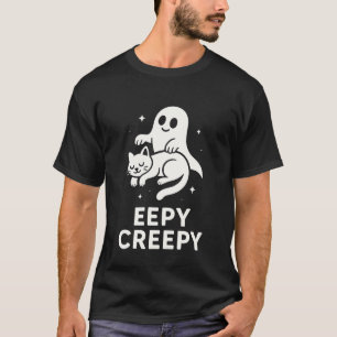 Camiseta Eepy Creepy Engraçado Gato Sonolento e Fantasma Ha