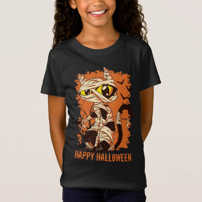 Camiseta Eerie Mummy Cat Happy Halloween (Frente)
