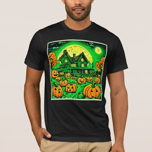 Camiseta Eerie Nightfall: Patch de Abóbora de Cartoon de Ha (Frente)