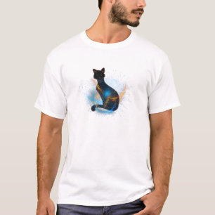 Camiseta efeito colorido preto do gato e do abstrato