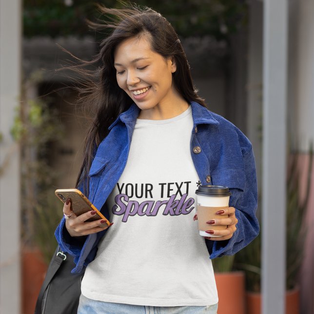 Camiseta Efeito de brilho púrpura do Sparkle de texto perso (Daily sparkle!)