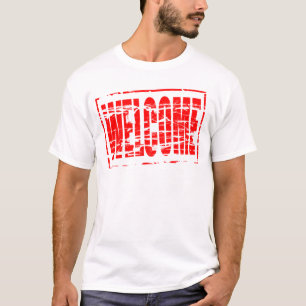 Camiseta Efeito de carimbo de borracha vermelha Bem-vindo