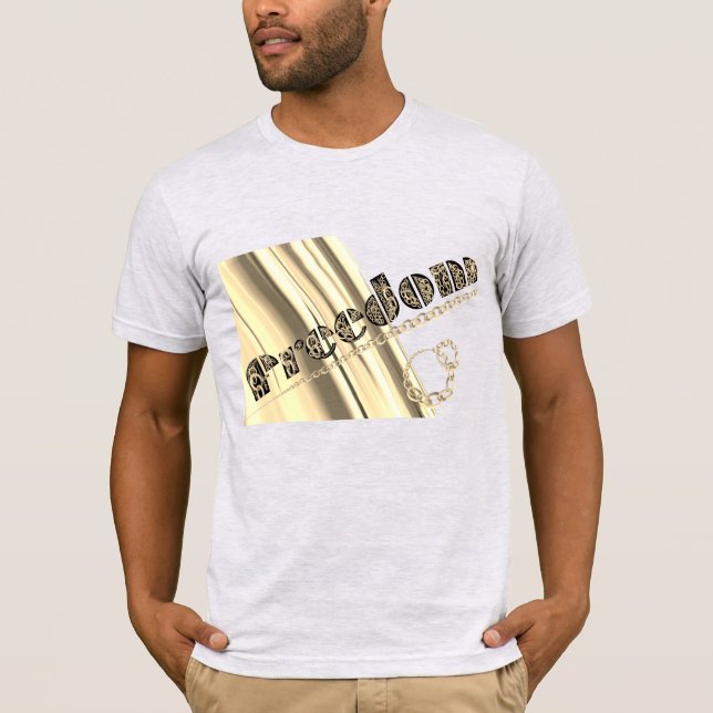 Camiseta Efeito de ouro metálico livre escrito em correntes (Frente)