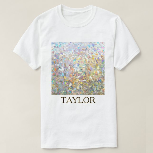 Camiseta Efeito de Vidro Colorido Prismático - Arco-íris Pr (Frente do Design)