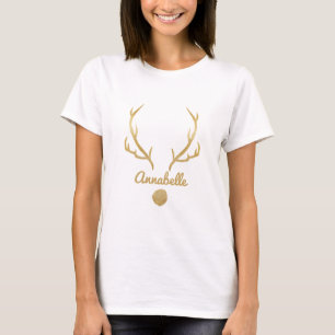 Camiseta efeito Dourado, renas, chifres engraçados persona