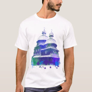 Camiseta Efeito ucraniano da aguarela da igreja
