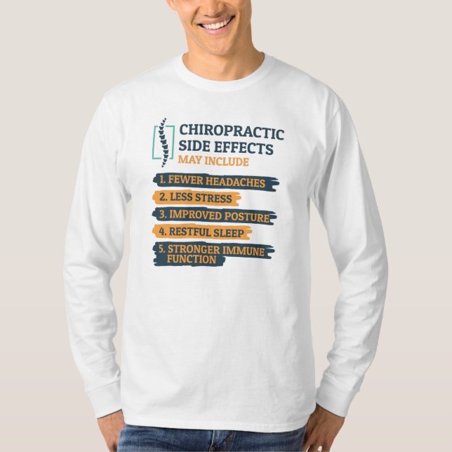 Camiseta Efeitos Secundários Quiropráticos Chiropractor Eng (Frente)