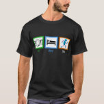 Camiseta Efetue a suspensão<br><div class="desc">Um corredor ávido adoraria esta camiseta preta com comida,  cama e uma pessoa correndo. Eu adoro maratonas e correndo.</div>