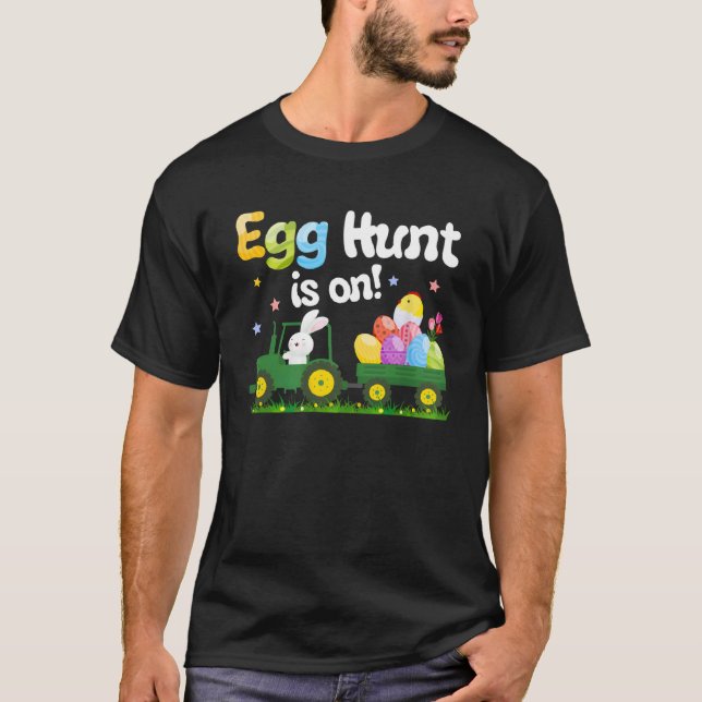 Camiseta Egg Hunt Is On Tractor  Easter Bunny Boys Kids Tod (Frente)