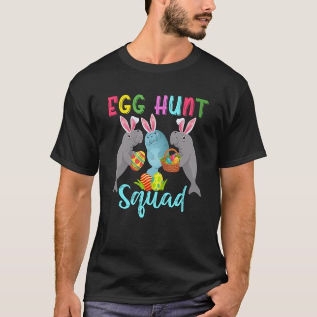 Camiseta Egg Hunt Squad Three Easter Bunny Manatees Hunting (Frente)