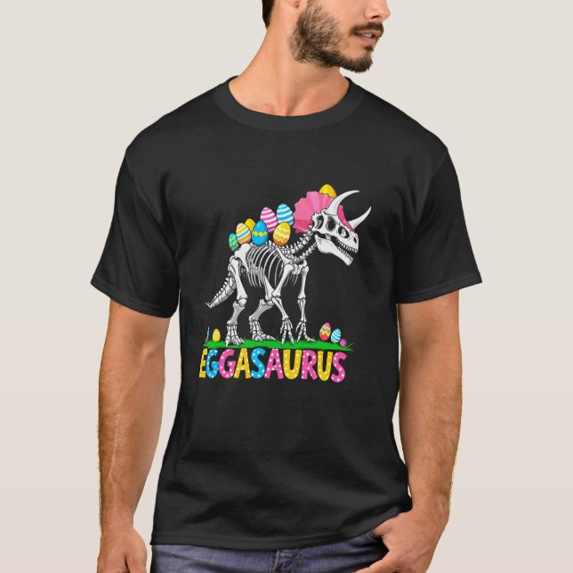 Camiseta Eggasaurus Páscoa Dinossauro Stegosaurus Feliz Pás (Frente)