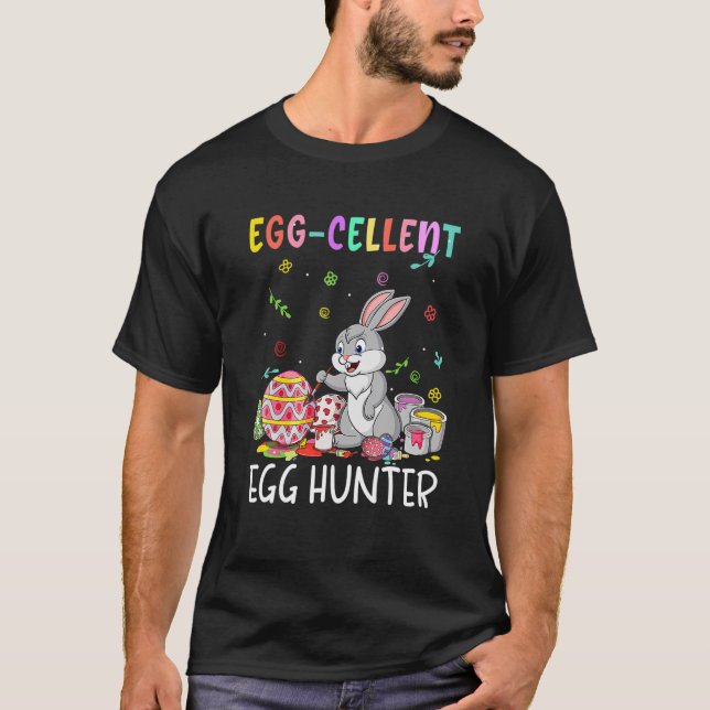 Camiseta Eggcellcellcellly Egg Hunter Páscoa Engraçado Bunn (Frente)