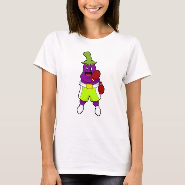 Camiseta Eggplant at Boxing with Boxing gloves (Frente)