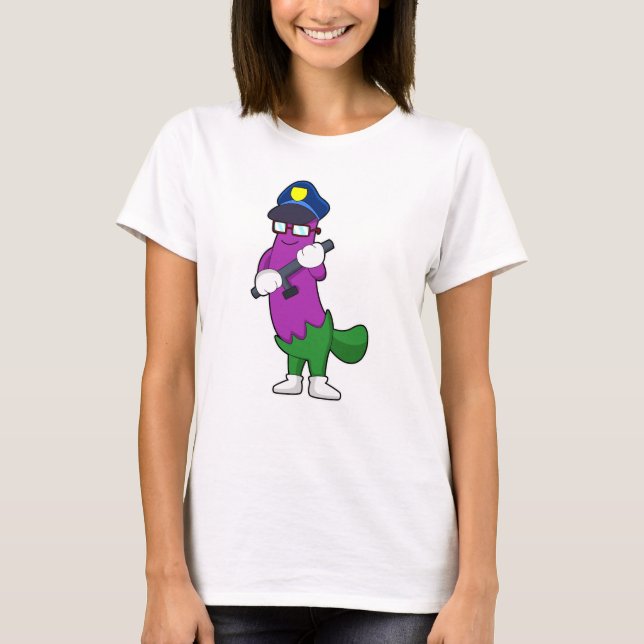 Camiseta EggPlant como agente da polícia com Baton (Frente)
