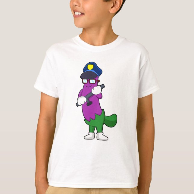 Camiseta EggPlant como agente da polícia com Baton (Frente)