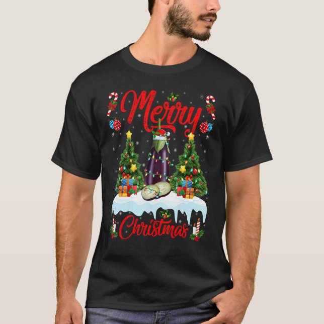 Camiseta Eggplant Fruit Lights Xmas Tree Santa Eggplant Chr (Frente)
