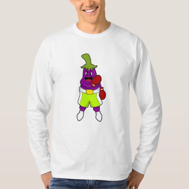 Camiseta Eggplant in Boxing com luvas in a box (Frente)