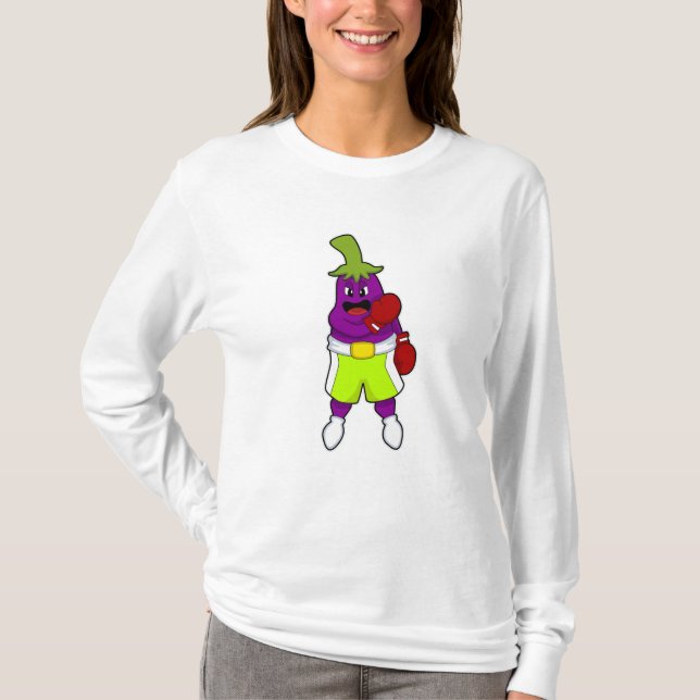 Camiseta Eggplant in Boxing com luvas in a box (Frente)