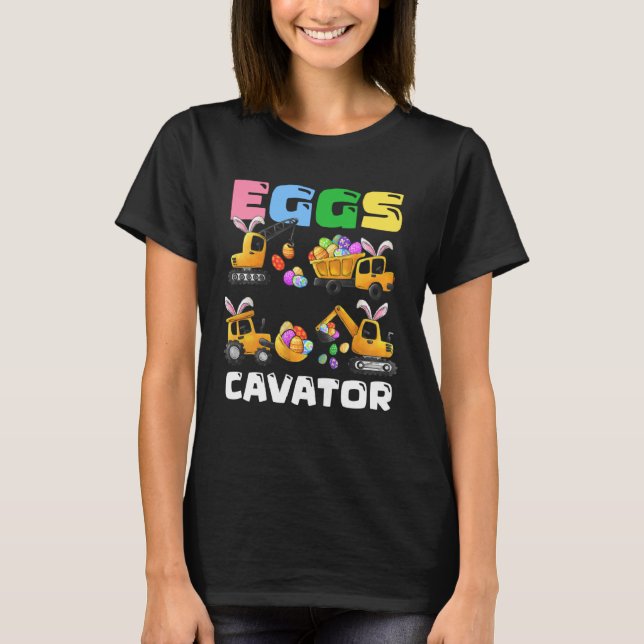 Camiseta Eggs Cavator Easter Bunny Construction Trucks Boys (Frente)
